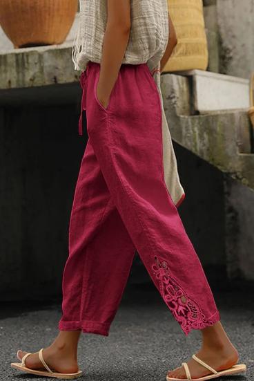 Eleganckie bawełniane spodnie z koronką w kolorze fuksji