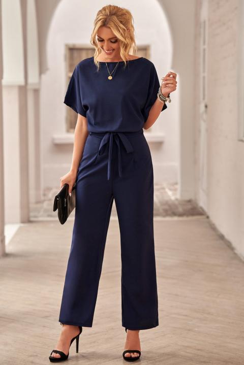 Modny kombinezon z szerokimi długimi spodniami i krótkimi rękawami Nelia, niebieski