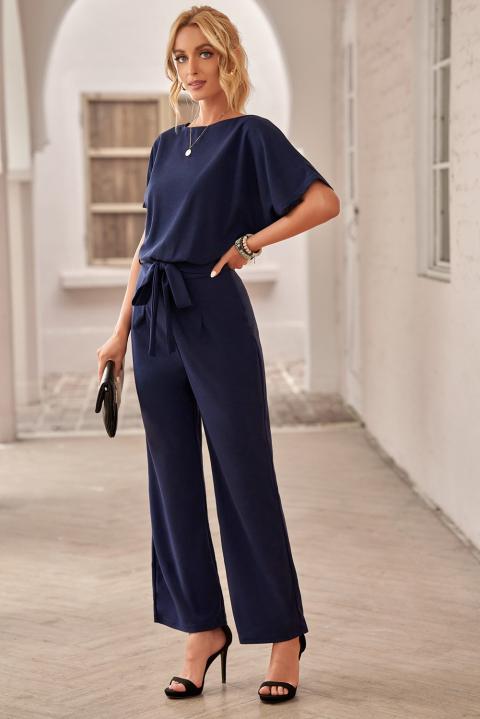 Modny kombinezon z szerokimi długimi spodniami i krótkimi rękawami Nelia, niebieski