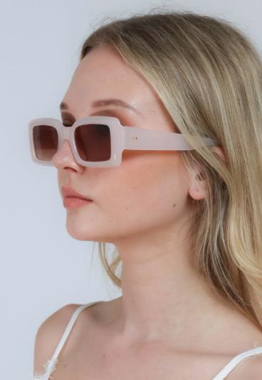 Modne okulary przeciwsłoneczne z prostokątną oprawką, ART2168, beż
