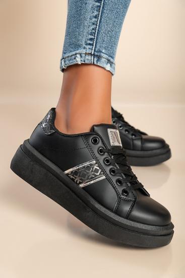 Modne sneakersy na płaskiej podeszwie, V11YD30061, czarne