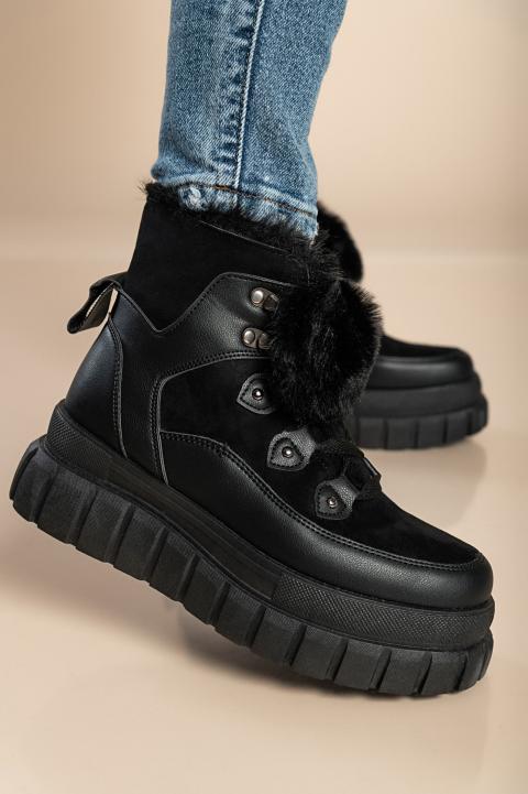 Modne sneakersy ze sztucznym futerkiem, W0YD654123, czarne