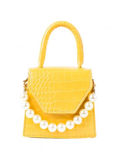 Mała torebka z ozdobnymi perełkami, ART814, żółta