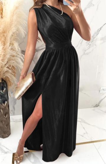 Elegancka sukienka maxi wykonana z imitacji aksamitu, w kolorze czarnym