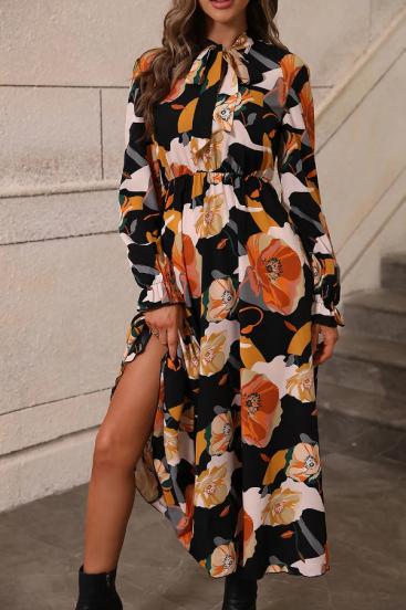 Sukienka maxi z kwiatowym nadrukiem w kolorze pomarańczowym