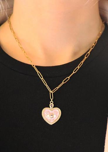 Naszyjnik z zawieszką w kształcie serca, kolor złoty.