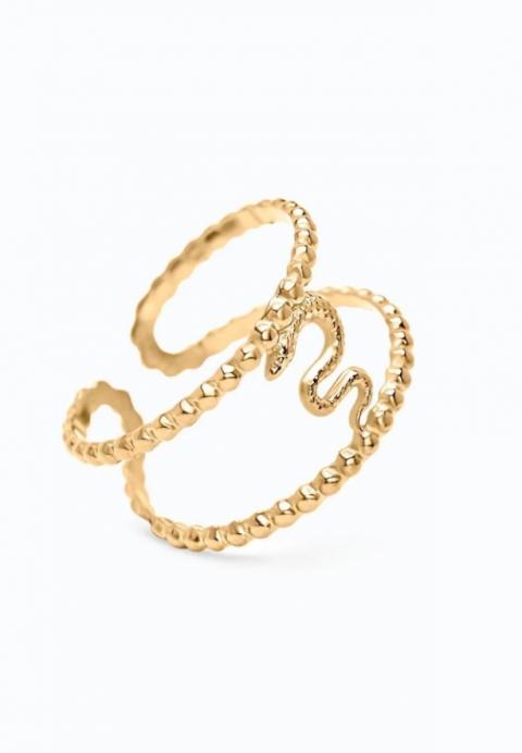 Elegancki pierścionek z motywem węża, złoty kolor.
