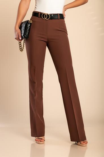 Eleganckie długie spodnie z prostymi spodniami, kolor brązowy