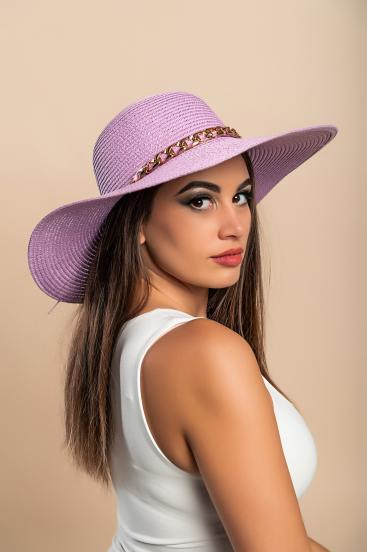 Modna czapka z ozdobnym łańcuszkiem, fioletowa