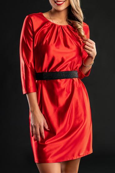 Elegancka sukienka mini z imitacji satyny w kolorze czerwonym