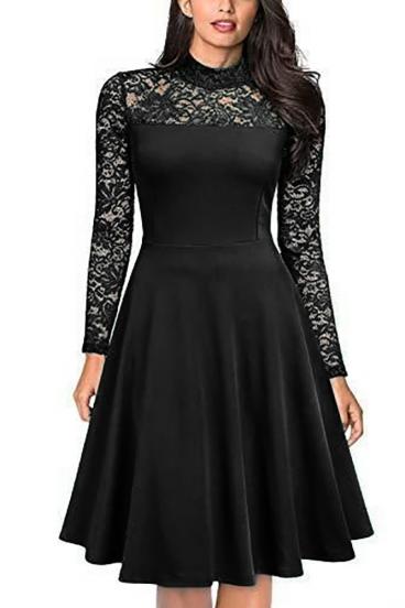 Dopasowana sukienka midi z koronką, kolor czarny