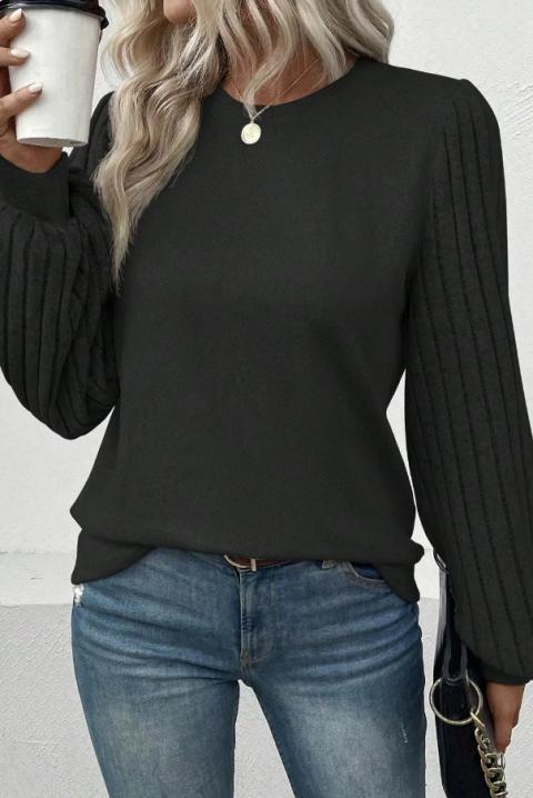Sweter z prążkowanymi rękawami, czarny