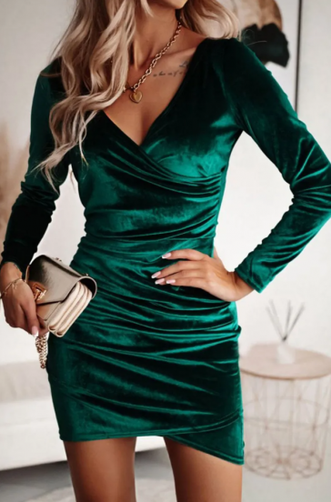 Sukienka mini ze sztucznego aksamitu w kolorze zielonym