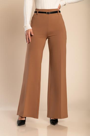 Eleganckie spodnie długie ze spodniami prostymi, kolor camel