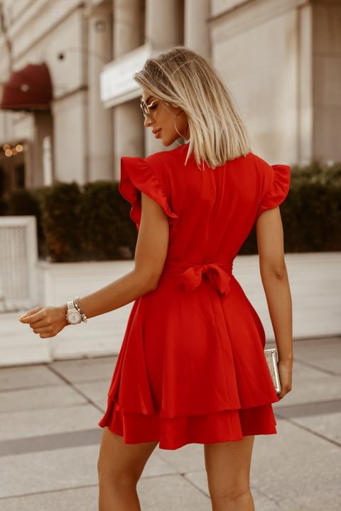 Elegancka sukienka mini z falbankami Favinna, czerwona