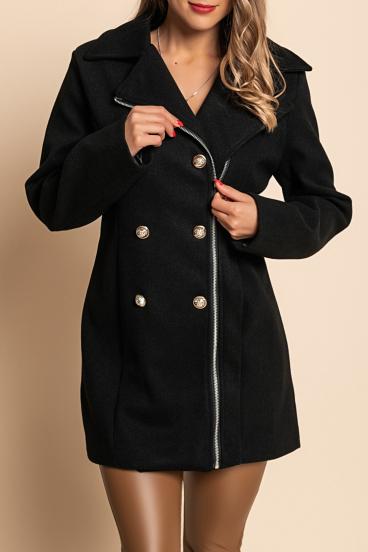 Elegancki płaszcz zapinany na guziki i zamek, w kolorze czarnym