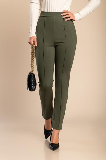 Eleganckie spodnie z gumką w pasie, kolor khaki