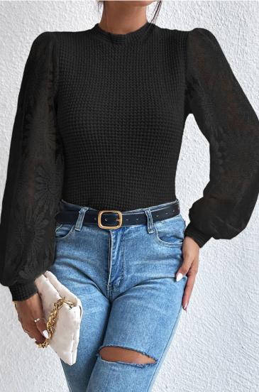 Sweter z haftem, kolor czarny