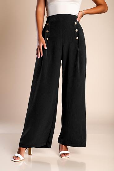 Eleganckie długie spodnie zapinane na guziki w kolorze czarnym