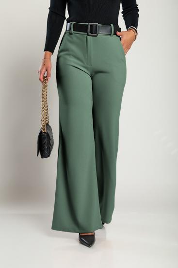 Eleganckie długie spodnie z paskiem Solarina w kolorze oliwkowym