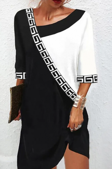Elegancka sukienka z geometrycznym nadrukiem w kolorze czarno-białym