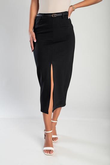 Elegancka spódnica midi z paskiem w kolorze czarnym