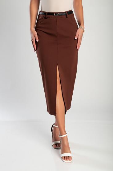 Elegancka spódnica midi z paskiem w kolorze brązowym