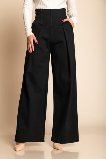 Eleganckie długie spodnie z wysokim stanem, w kolorze czarnym