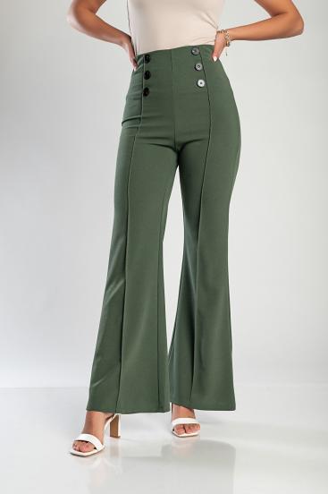 Eleganckie długie spodnie z wysokim stanem w kolorze oliwkowej zieleni