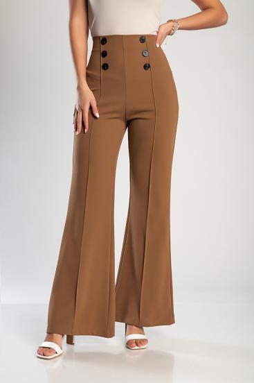 Eleganckie długie spodnie z wysokim stanem w kolorze camelowym