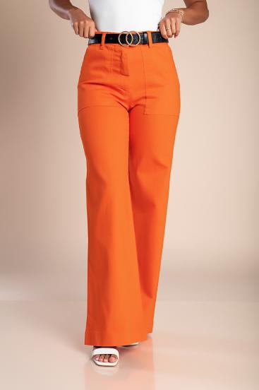 Spodnie bawełniane z szeroką nogawką w kolorze pomarańczowym