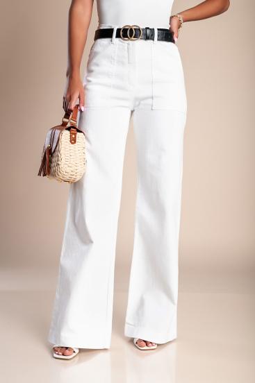 Spodnie bawełniane z szerokimi nogawkami, w kolorze białym