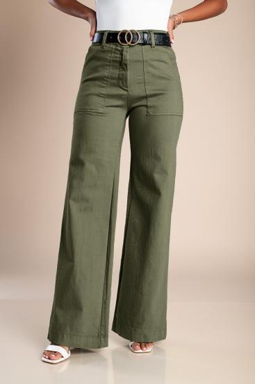 Spodnie bawełniane w połączeniu z szerokimi spodniami w kolorze oliwkowym