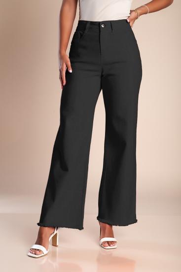 Spodnie bawełniane z szeroką nogawką w kolorze czarnym