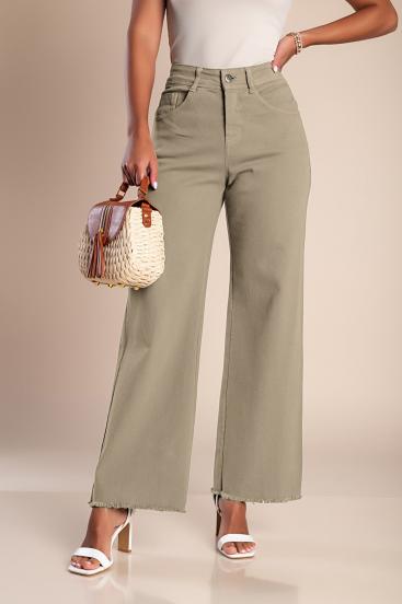 Spodnie bawełniane z szeroką nogawką w kolorze brązowym