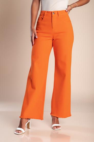 Spodnie bawełniane z szeroką nogawką w kolorze pomarańczowym