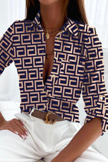Elegancka bluzka z geometrycznym nadrukiem Lavlenta w kolorze beżowo-niebieskim