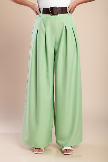 Eleganckie długie spodnie z paskiem w kolorze jasnozielonym