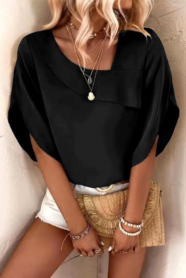 Elegancka luźna bluzka z asymetrycznym dekoltem w kolorze czarnym