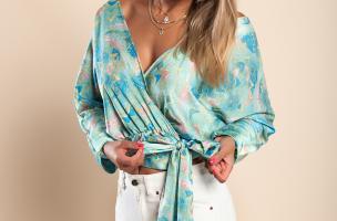 Elegancka bluzka z nadrukiem Roveretta, jasnoniebieska