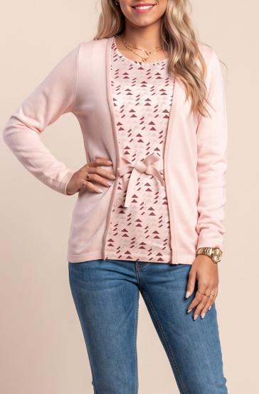 Sweter plus size z ozdobną kokardą, jasnoróżowy