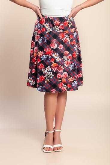 Spódnica plus size z nadrukiem kwiatowym, czerwona