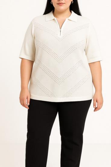 Sweter plus size dziany, biały
