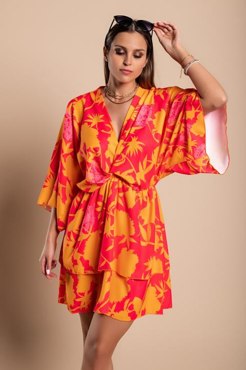 Elegancka mini sukienka z nadrukiem Amasena, pomarańczowa