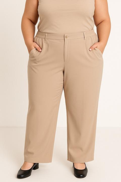 Eleganckie spodnie plus size, beżowe