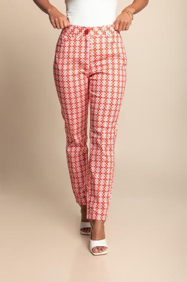 Spodnie bawełniane plus size z nadrukiem, czerwone