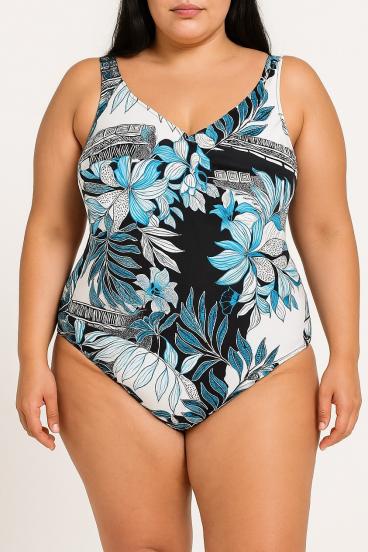Kostium kąpielowy jednoczęściowy plus size z nadrukiem, biały