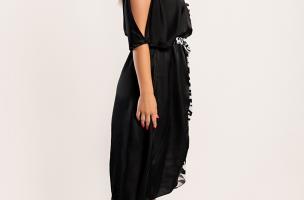 Elegancka sukienka midi z dekoltem i nadrukiem Lotera, czarna