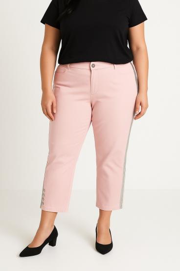 Spodnie bawełniane plus size, różowe