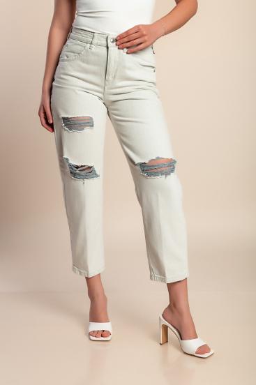 Jeansy plus size z rozcięciami, jasnoszare